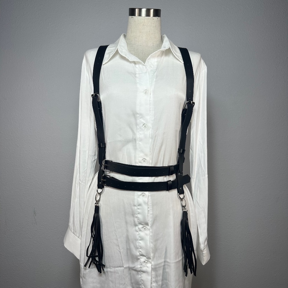 Black Faux Leather Tassel Body Harness